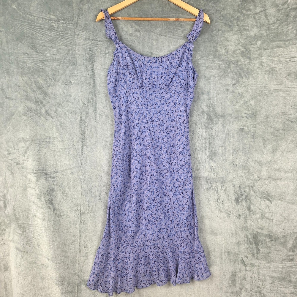 Vtg Womens Dress 8 Purple Y2K Floral Babydoll Asymmetrical Fairy Romantic Ruffle